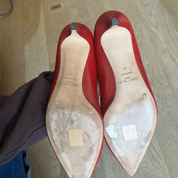 Red Leather Allure Jimmy Choo Kitten Heels - Picture 6 of 6